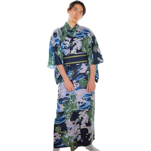 Male Cool Traditional Japanese Kimono Mens print Robe Yukata Bath Robe Formal wear Sleepwear gentleman kimono hombre warrior