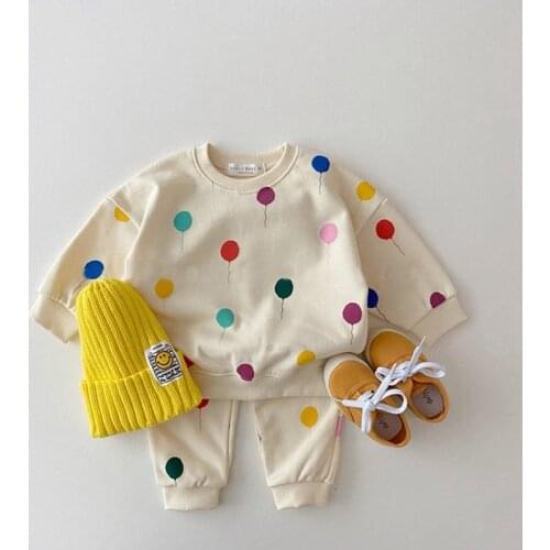 2021 New Autumn Baby Clothes Set Cute Balloon Print Sweatshirt + Pants 2pcs Girls Clothing Suit Cotton Boys Pullover Set