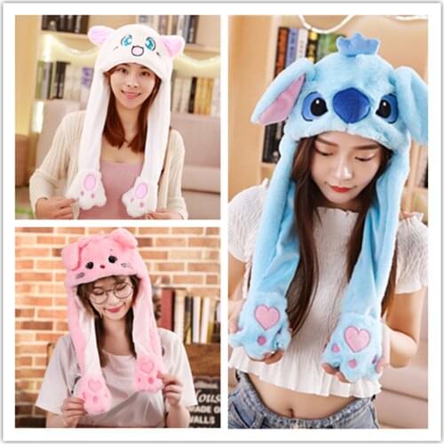 Rabbit Hat Moving Ears Cute Cartoon Toy Hat Airbag Kawaii Funny Toy Cap Kids Plush Toy Birthday Gift Hat for Girls