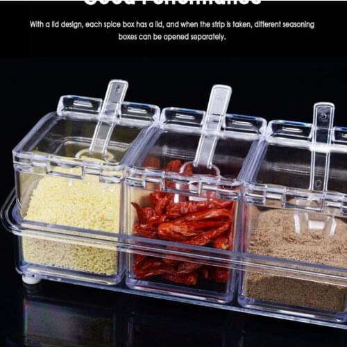 Kitchen Supplies Transparent Seasoning Box Four-compartment Seasoning Box Four-in-one Seasoning Jar Set With Spoon Kitchen Tools