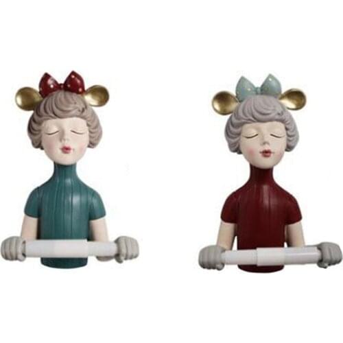 Hot Nordic Bow-Knot Girl Statue Roll Paper Towel Holder Resin Tissue Tube Wall Hanging Towel Rack Napkin Holder Decor