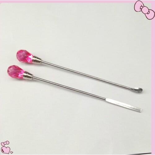 Hot sale 2pcs spoon straight Stainless Steel Nail Art Stirring Rod Tool Gem Decorated stirrer UV Gel and Acrylic Nail Stirring