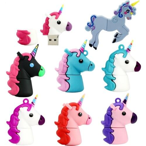Cartoon Rainbow Unicorn Pen Drive 64GB 32GB Usb Flash Drive Pendrive 16GB 4GB Lovely Horse Memory Stick U Disk Fashion Gift
