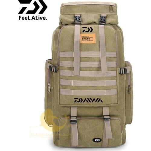 Daiwa Men/women New Fishing Backpack Canvas Backpack Large Capacity Duffel Bag 70L Backpack Outdoor Travel Mountaineering Bag