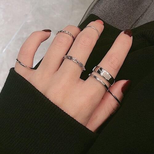 Punk Gold Round Hollow Geometric Rings Set for Women Girls Fashion Cross Twist Open Joint Ring New Female Jewelry Gift