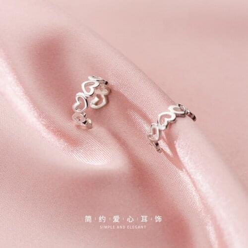 Real 925 Sterling Silver Heart Ear Cuff Wrap Earrings Simple Non-Pierced Hollow Heart Ear Cuffs Clip On Earrings for Women
