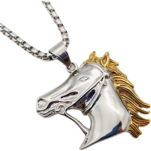 Stainless Steel Wild Animal Horse Head Pendant Necklace Men Women Cowboy Fashion Bronco Necklace Jewelry