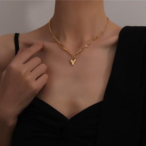 New Titanium Steel Love Heart Chunky Necklace for Women Gold Color Clavicle Chain Fashion Female Choker Jewelry Charm Necklace