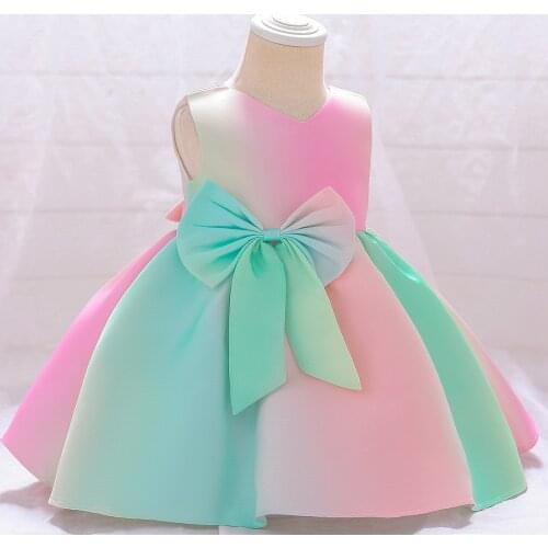 Baby girl dress childrens dresses elegant princess dress with bow lace fancy party dress full moon dress birthday girl dress