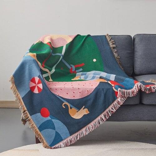 Throwing blanket multifunctional sofa cover tassel dust cover air conditioning bed blanket cartoon pattern sofa towel