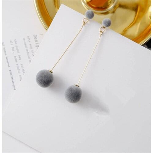 Fashion Red Black Plush Ball Drop Earrings For Women Korea personality Round Long Tassel Earrings Statement Jewelry Gift
