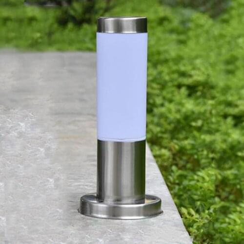 28CM E27 Stainless Steel Post Lawn Lamp Outdoor Garden Bollard Light Waterproof Villa Fence Pathway Pole Pillar Light