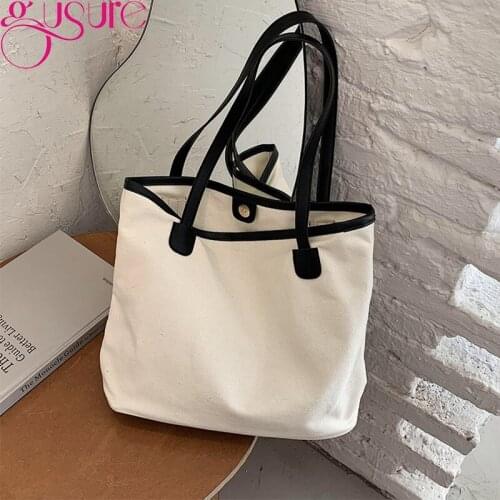 Gusure Portable Reusable Shopping Bag For Women Large Capacity Casual Canvas Shoulder Bags Female Shopping Beach Handbag Tote