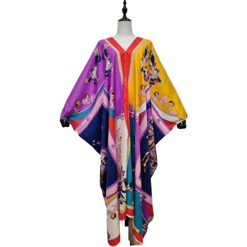 Traditional 2021 Multi color платья для женщин Boho Clothing For Lady Free Size V-Neck robe africaine femme Kaftan Silk Dress