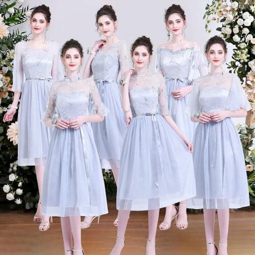 Vestidos De Festa New Whiffon Lace Tulle 6 Styles Pale Mauve Gray Bridesmaid Dresses Cheap Wedding Guest Gown