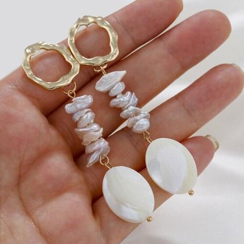 Vintage Fashion Earrings Dumb Gold Color Stud Earrings Real Pearl Baroque Jewelry Pendant Earrings South Freshwater Pearl Earrin