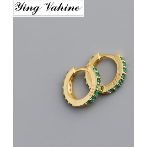 Ying Vahine 100% 925 Sterling Silver Green and Blue Zircons Round Circle Hoop Earrings for Women