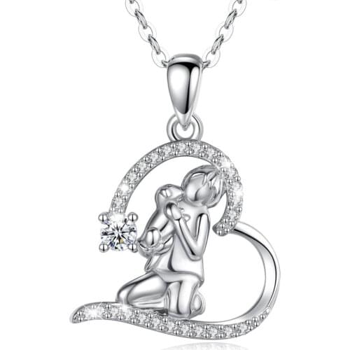 Eudora 925 Sterling Silver girl and pet dog Pendant big Crystal hollow Heart necklace Jewelry for women birthday party Gift D561