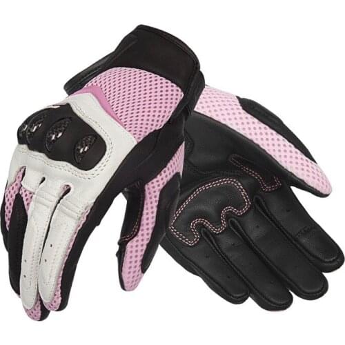 Women ’s Touchscreen Motorcycle Gloves Full Finger Leather Mesh Armored Breathable Ladies Motorbike Gloves