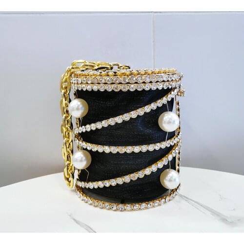 Chain Handle Clutch Purse and Handbags Wedding Party Big Pearls Rhinestones Metal Cage Evening Bag Women 2021 New Designer Chic