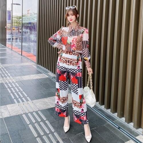 SPLENDID LADY New Women Sets Long Sleeve Single Breasted Shirt + Fashion Casual Trousers Vintage Leopard Print Two-Piece Suit