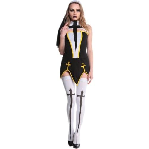 Womens Irregular Sleeveless Nun Halloween Costume Dress Black 3S1706 Free Shipping Sexy Nun Costume Fancy Dress