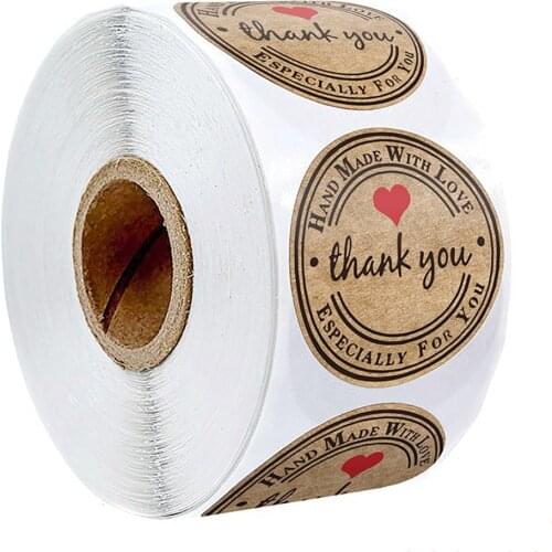 100-500pcs Handmade With Love Stickers Scrapbooking Hand Made Handmade Label Wedding Stickers Adhesive Sticker Kraft Round Label