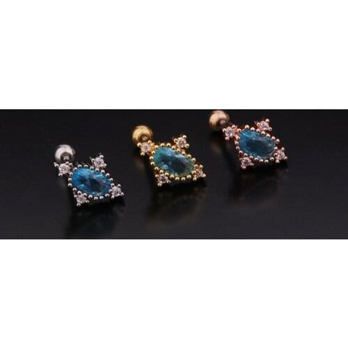 1 PCS High Quality Blue Zircon Geometric Shape Stud Earring Trendy Steel Round Bar Ball Ear Cartilage Piercing Cuff Jewelry