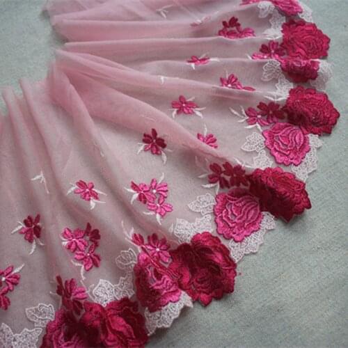 10meters Embroidered Diy Handmade Patchwork Lace Fabric Trims Rose Flower Ribbon Sewing Supplies Craft 19cm Width