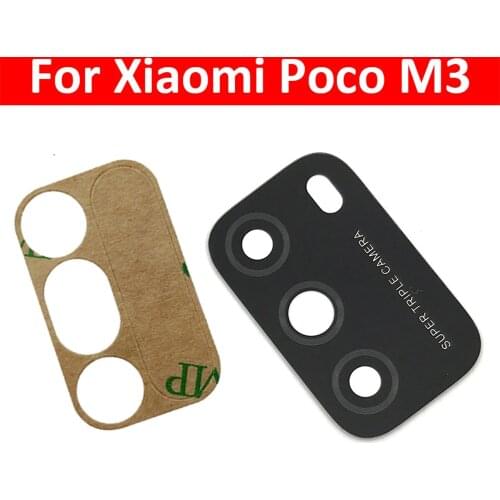 10Pcs/Lot，For Xiaomi Poco M3 Back Rear Camera Glass Lens with Glue Adhesive Replacement Repair Spare Parts