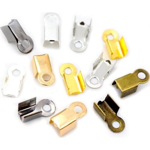 200pcs/lot Cove Clasps Cord End Caps String Ribbon Leather Clip Tip Fold Crimp Bead Connectors For DIY Jewelry Making Supplies