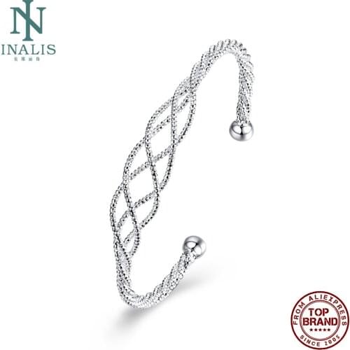 INALIS Simple Style Line Shape Cuff Bracelet For Women Romantic Hollow Female Copper Bracelets Wedding Fashion Jewelry Hot Sale