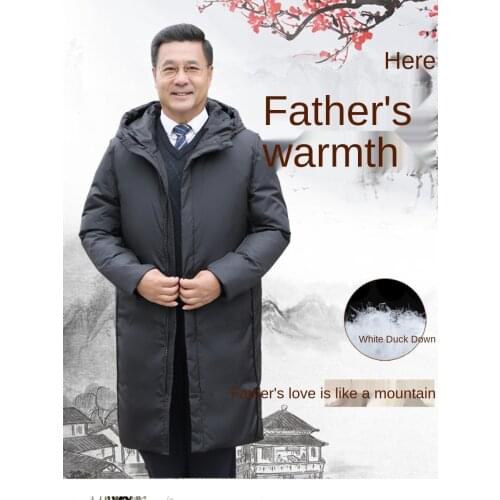 Long white duck down jacket mens down jacket Warm winter wear for the elderly long sleeve down jacket parkas mens coat