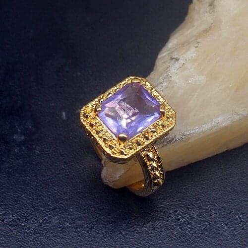 Gemstonefactory Jewelry Big Promotion Single Unique Yellow Gold Plated Zircon Amethyst Women Men Gifts Band Rings 7# 20212952