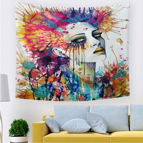 Women with Flower Tapestry Abstract Girl Painting Wall Blanket