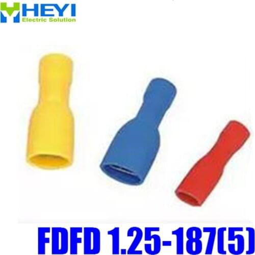 Good Quality 100pcs/lot FDFD1.25-187(5) Red AWG22-16 Brass Insulating Crimp Terminals Connectors Female Terminal