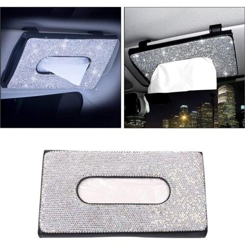 PU Leather Bling Diamond Tissue Box for Car Sun Visor Decor Accessories