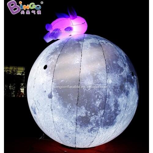 Custom made 4m height inflatable LED moon with rabbit / giant inflatable moon ball toys