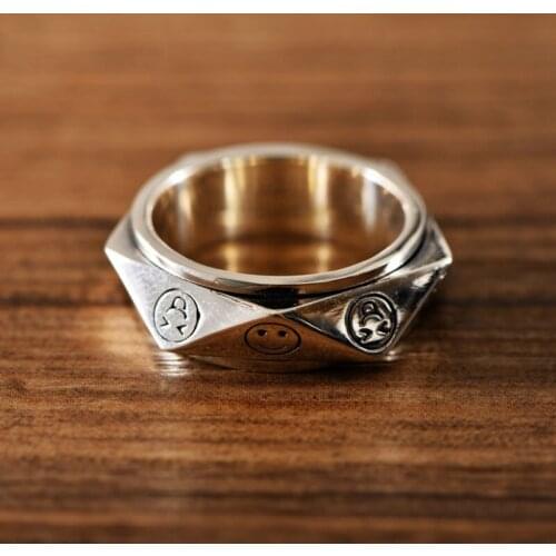 Real 925 Sterling Silver Hip Hop Fashion Happy Smile Mens Ring Exquisite Commemorative Gift