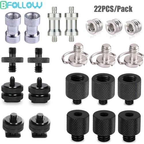 BFOLLOW Thread Adapter Kit 1/4 Inch 3/8 5/8 Male Female for Tripod Camera Flash Light Mic Stand Screw Mount