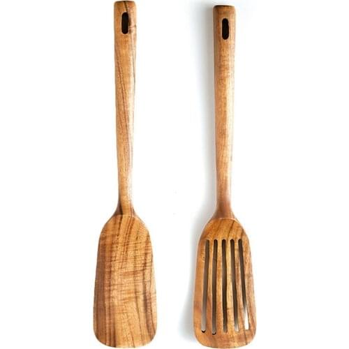 Kitchen Utensil Wooden Spatulas Nonstick Long Shank Solid Turner Slotted Spatula Heat Resistant For Cooking Dinnerware Shovel