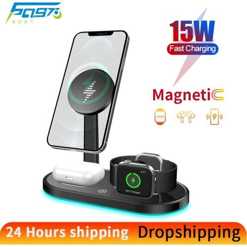 Wireless Charger 3 in 1 for iphone 12 Series Iwatch and Airpods Fast Charger Station for iphone 12 with Magsafe Case Qi Charger