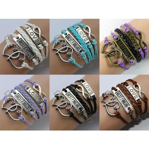 Mix New Girl Jewelry Vintage Braided Best Friend Rudder Metal Leather Bracelet Multilayer Rope Bracelets Wrap Bracelet