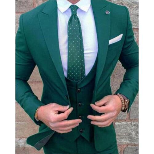 Fashionable Green Mens Evening Dress Toast Business Suits Groom Tuxedos Blazer Waistcoat Trousers (Jacket+Pants+Vest+Tie) W:983