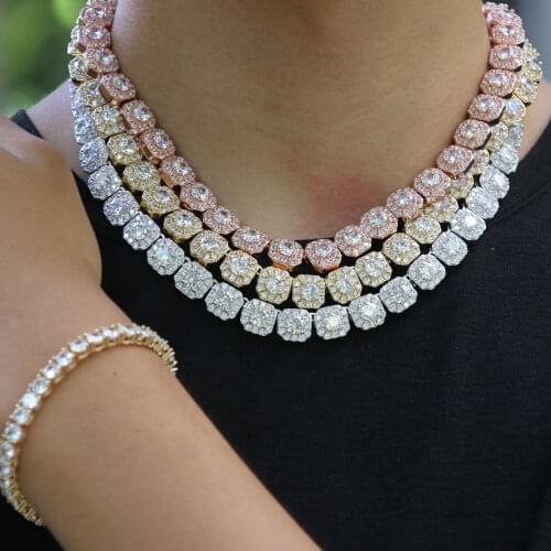 Men hip hop jewelry Clustered Tennis Chain