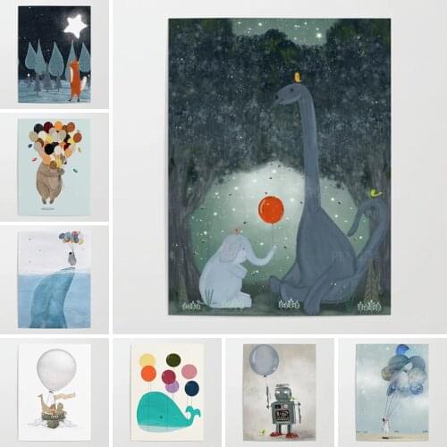 Wall Art HD Printed White Elephant Cartoon Canvas Painting Cute Animals Poster Home Decor For Bedroom Modular Pictures No Framed