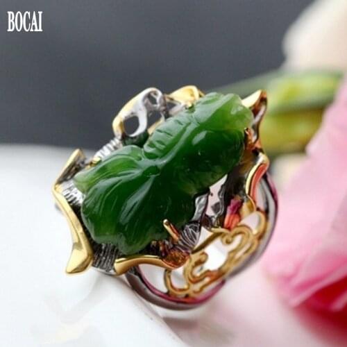 Real s925 pure silver jewelry fashionable forefinger female ring silver natural jasper inlaid, small fish silver ring for woman