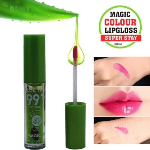 Natural 99% Pure Aloe Vera Magic Colour Lip Gloss Super Stain Lip Tint Temperature Color Change Moisturizing Lipgloss 8ML