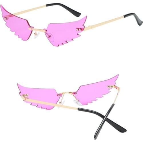 2020 New Fashion Feather Luxury Hiking Sunglasses Alloy Fire Flame Sunglasses UV 400 Outdoor Rimless Narrow Retro Eye Glasses