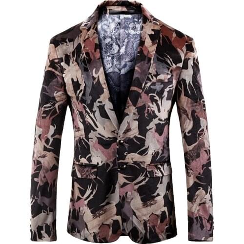 New Mens Blazer Autumn Mens Fashion Printing Suit Coat Business Elite Casual Slim Fit Suit Jacket Male Clothes Outerwear 2021